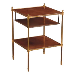 French Mahogany and Brass Three-Tier Table in the Manner of Maison Jansen, C. 1950 For Sale