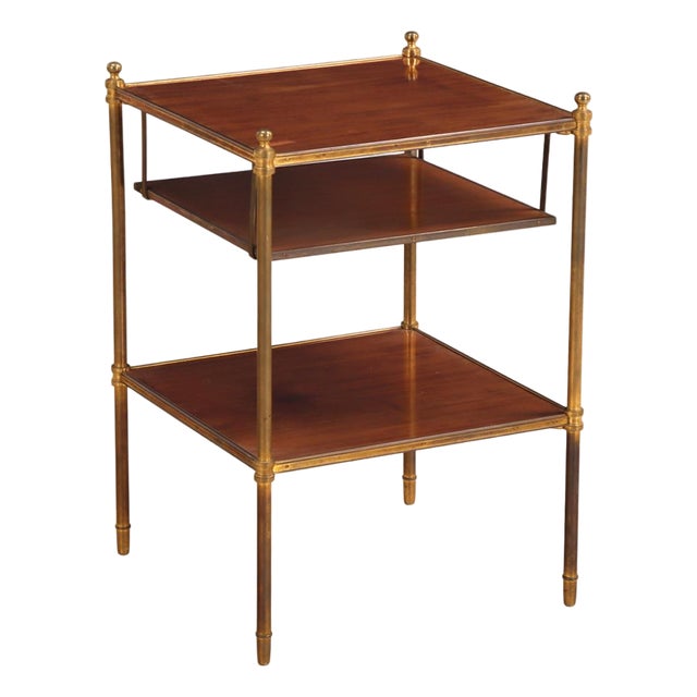 French Mahogany and Brass Three-Tier Table in the Manner of Maison Jansen, C. 1950 For Sale