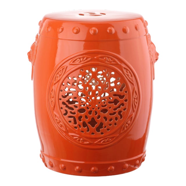 Drum Garden Stool in Orange For Sale
