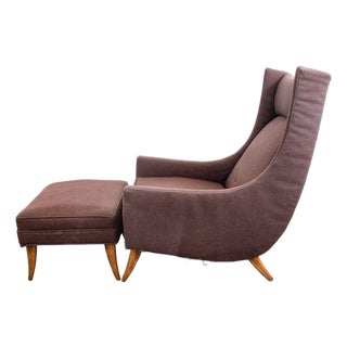 1960s Mid-Century Modern Lounge Chair Attributed to Kroehler with Brown Ottoman For Sale