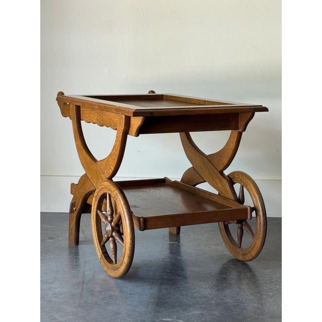 1960s German Oak Serving Cart/Wagon For Sale - Image 4 of 6