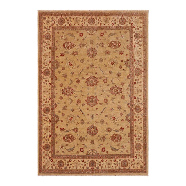 Oriental Ziegler Tan Beige Hand-Knotted Wool Rug - 9'0'' X 11'9'' For Sale