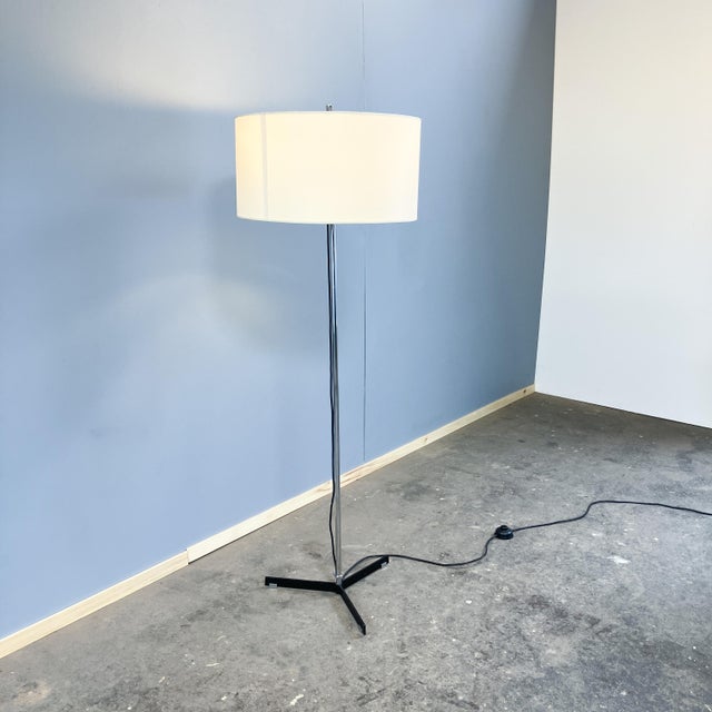 1970s Chrome and Black Lacquered Metal Floor Lamp with Fabric Shade from Wila, 1960s For Sale - Image 5 of 12