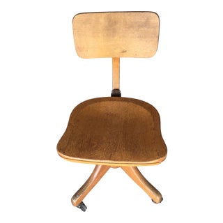 1940s Vintage Wooden Swivel Office Chair For Sale
