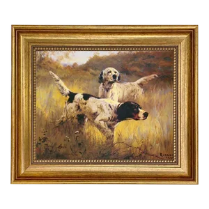 English Setters Print on Canvas in Antiqued Gold Frame- an 8" X 10" Framed to 11-1/2" X 13-1/2"