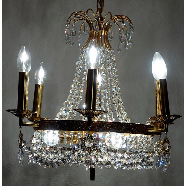 Brass Lead Crystal Nine-Light Chandelier from Palwa, 1950s For Sale - Image 12 of 13