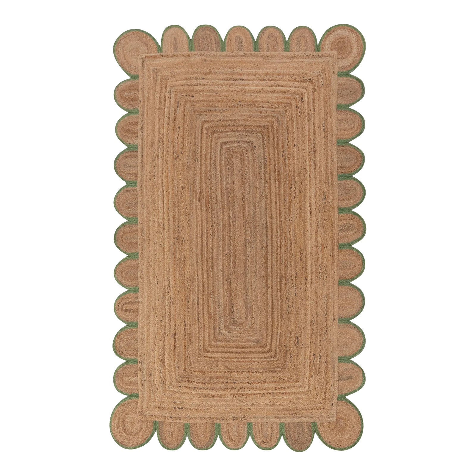 Olive Green Scallop Edge Jute Rug 2x4 Ft. | Chairish