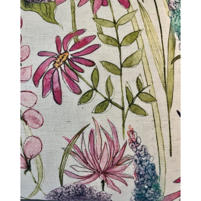 2020s Large Bolster Pillow Decorated With a Playful Pink, Blue & Purple Mid Century Modern Floral Pattern With Darting Dragonflies - Made in the U K For Sale - Image 5 of 11