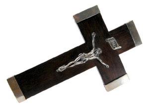 Wooden Crucifix with Silver Tips and Crucified Christ