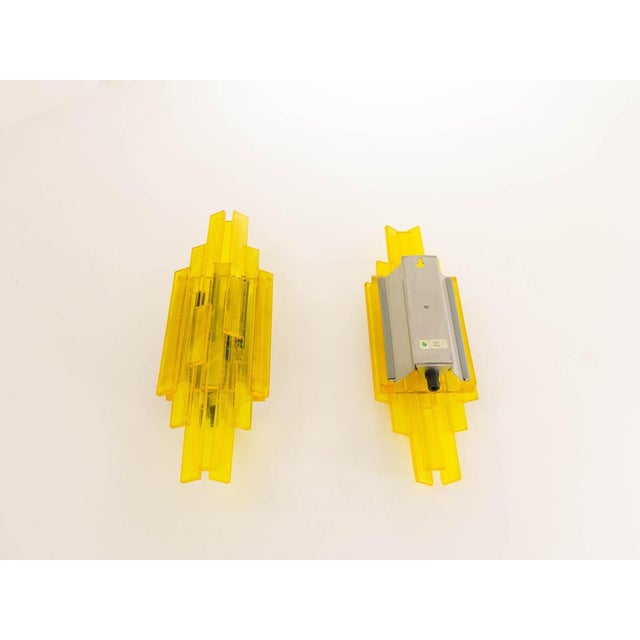 Metal Yellow Acrylic Wall Lamps by Claus Bolby for Cebo Industri, 1960s, Set of 2 For Sale - Image 7 of 8