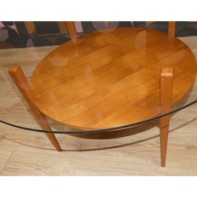 1960s Mid-Century Moderm Coffee Table in Glass and Wood with Tapered Round Legs, 1960s For Sale - Image 5 of 16