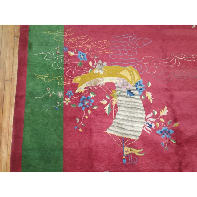 1930s Chinese Jewel Tone Art Deco Rug - 9' x 11'7" For Sale - Image 5 of 10