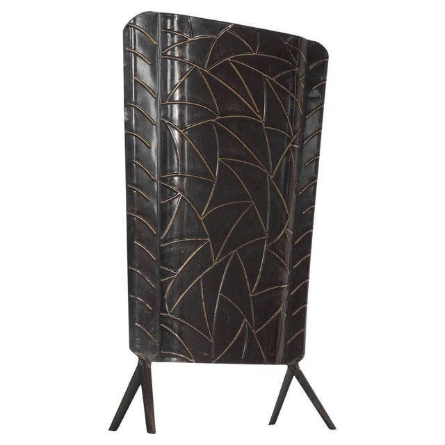 Black Art Deco Fire Screen in Tin, 1940s For Sale - Image 8 of 8