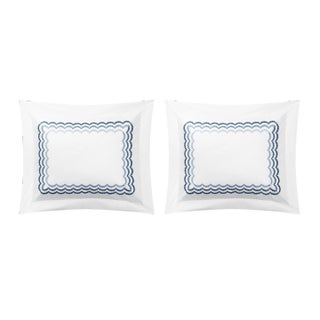 Celerie Kemble + Hamburg House Whimsical Blue Scallop Standard Shams - Set of 2 For Sale