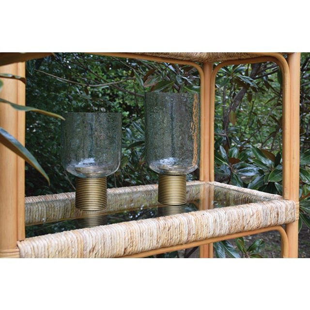 Worlds Away Matthew Izzo Home Hawthorn Rattan and Seagrass Étagère With Glass Shelfs For Sale - Image 4 of 4
