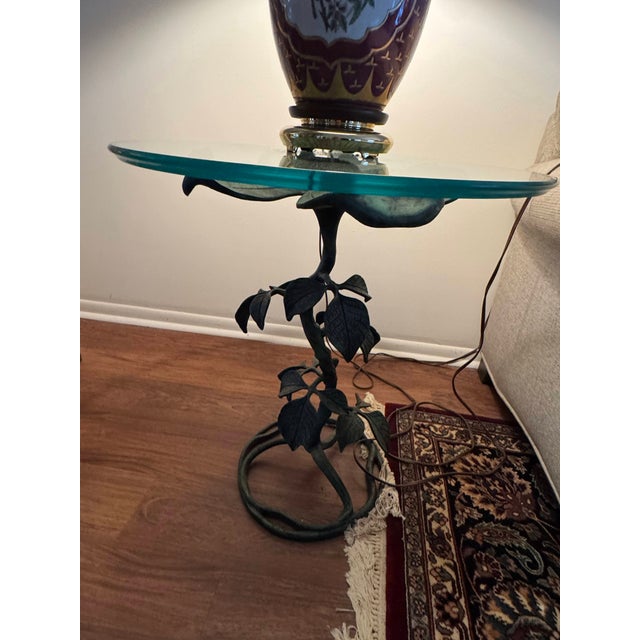 Metal Walker-Marlen Mid Century Metal Dogwood Leaf Side Table Round Glass Top Vintage For Sale - Image 7 of 8