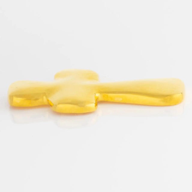 Edouard Rambaud Edouard Rambaud Gilded Metal Cross Brooch For Sale - Image 4 of 10