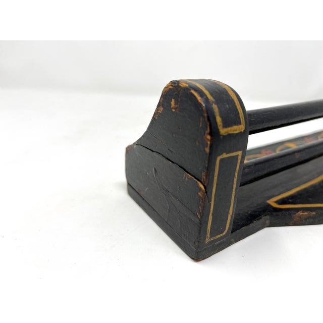 Black Antique Folk Art Hand-Painted Black Towel Hanger Holder Bar Rack, Wall Mount For Sale - Image 8 of 10