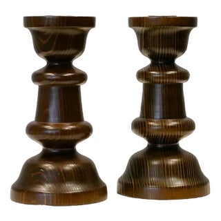Candlesticks in Bleached Pine, Sweden, 1960s, Set of 2 For Sale