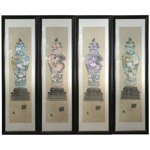 Set of Framed Four Chinese Paintings of Vases Hand-Painted Decorative Wall Art For Sale - Image 18 of 18