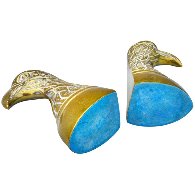 Gold Mid 20th Century Handmade Americana Brass-Art Eagle Bookends- A Pair For Sale - Image 8 of 8
