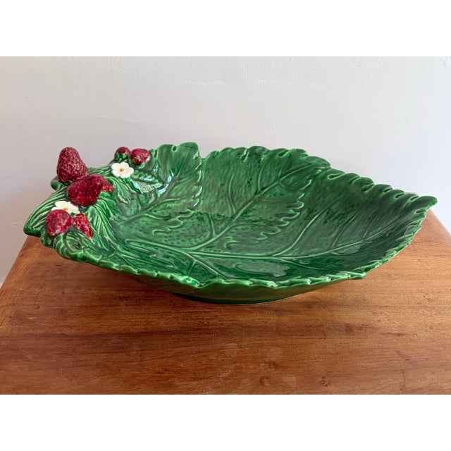 Late 20th Century Italian Strawberry Majolica Leaf Bowl For Sale - Image 6 of 6
