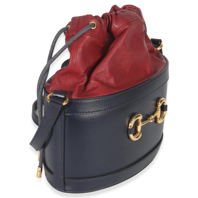 Contemporary Red Navy Calfskin Horsebit 1955 Drawstring Bucket Bag For Sale - Image 3 of 9