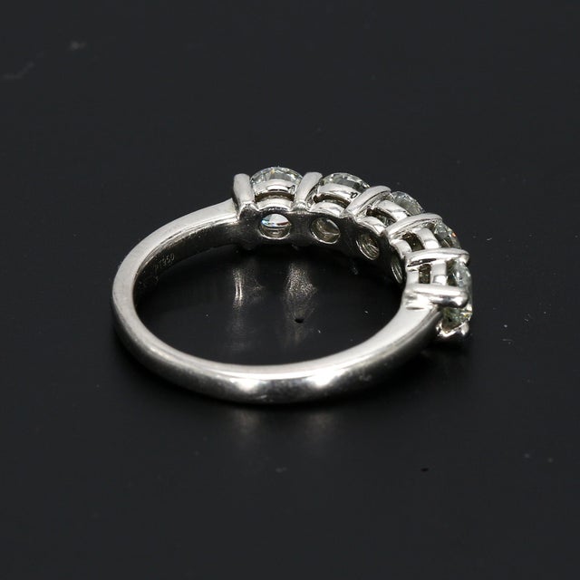 Contemporary 1.5ctw Natural Round Brilliant Diamonds in a Five-Stone Platinum Wedding Ring, Size 6.5 For Sale - Image 3 of 8