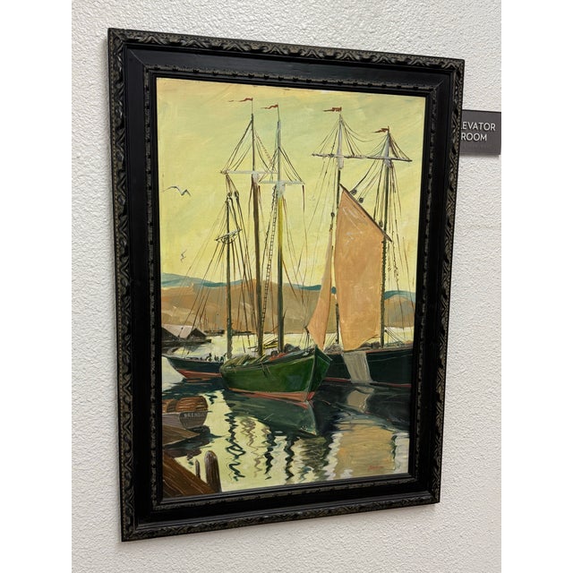 Coastal Taylor Oil Painting of Harbor Boats, Signed For Sale - Image 3 of 12