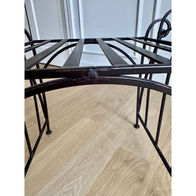 Vintage French Hand Forged Wrought Iron Vanity Bench, Heavy For Sale - Image 9 of 10