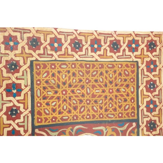 Vintage Moroccan Mirror Hand Painted With Red and Amber Moorish Design For Sale - Image 4 of 13