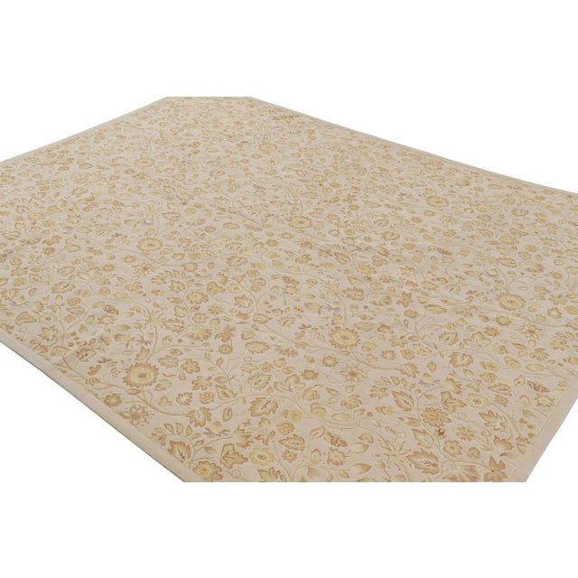 Rug & Kilim Rug & Kilim’s Tudor Style Rug in White With Beige-Brown Floral Patterns For Sale - Image 4 of 8