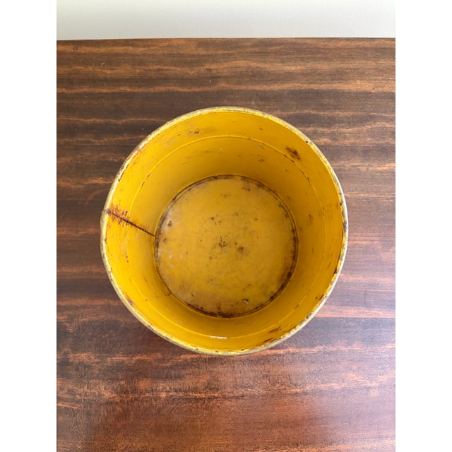 Yellow Italian Neoclassical Tole Yellow Cachepot Planter Vase With Lion Heads For Sale - Image 8 of 9