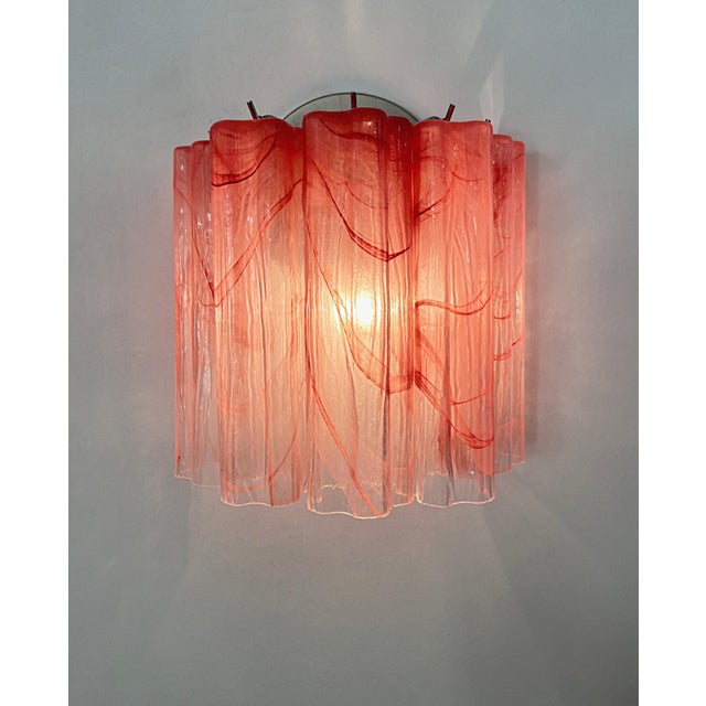 Vintage Murano Glass Tube Wall Sconces with 5 Pink Alabaster Glass Tube, 1990, Set of 2 For Sale - Image 12 of 18