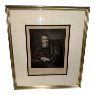 18th Century Engraving Un Vieillard Méditant After Rembrandt, by Frey For Sale