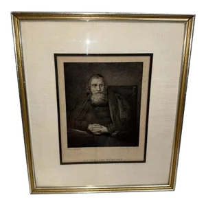 18th Century Engraving Un Vieillard Méditant After Rembrandt, by Frey