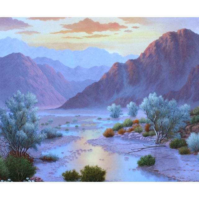 Realism Vintage Sunset Landscape Painting, Oil on Canvas, Signed by Leyette Edens For Sale - Image 3 of 8