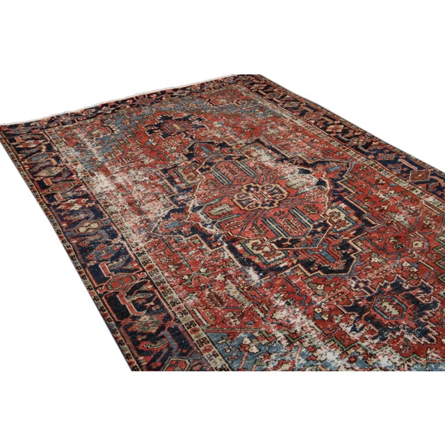 Red Antique Persian Heriz Handmade Wool Rug With Medallion Design For Sale In New York - Image 6 of 9