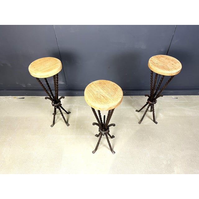Vintage French Wrought Iron Bar Stools, 1960s, Set of 3 For Sale - Image 6 of 12