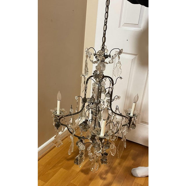 1920s 1920s Italian Iron and Crystal 4 Arm Chandelier With Crystal Fruits For Sale - Image 5 of 12