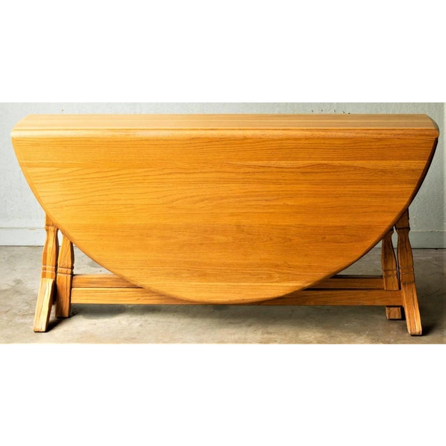 Rustic A. Brandt Ranch Oak Drop Leaf 60" Round Dining Table Convertible to Console - Vintage Mid 20th Century - 2 Available! For Sale - Image 3 of 12