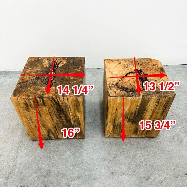 Vintage Sculptural Spalted Maple Wood Block Stools or Side Tables, Pair For Sale - Image 11 of 12