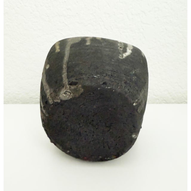 Black Vintage Square Studio Pottery Weed Pot With Drip Glaze For Sale - Image 8 of 10