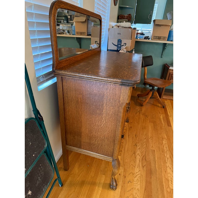 beautiful antique oak sideboard with attached mirror, perfect as a dining room buffet, entryway hall piece, or accent...