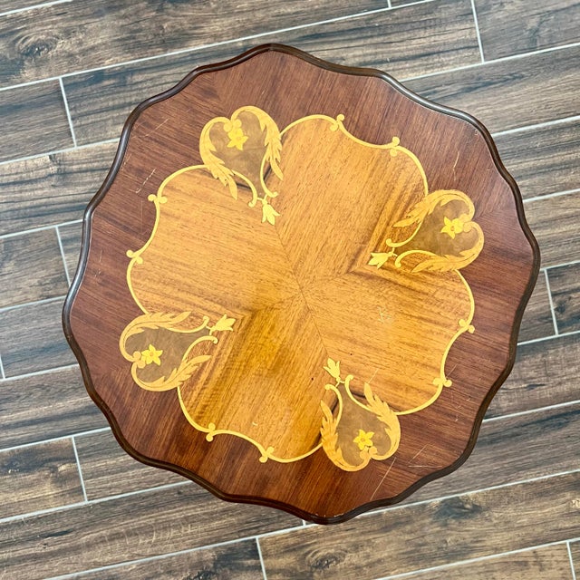 Vintage French-Style Inlaid Accent Table For Sale - Image 4 of 4