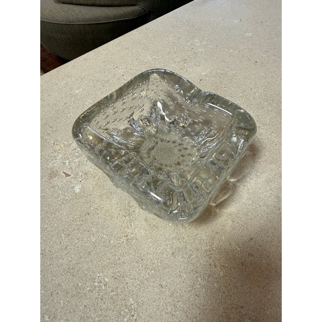 Glass Vintage Clear Textured Glass Ashtray With Bubble Pattern For Sale - Image 7 of 14