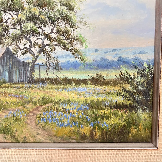 Blue Mid 20th Century Original Bluebonnet Landscape Painting by Renne Hughes For Sale - Image 8 of 10