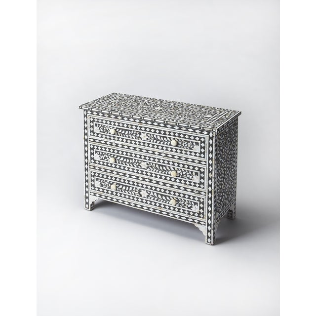 Vivienne 36 in. W Rectangular Mother Of Pearl 3 Drawer Accent Chest, Black For Sale In Chicago - Image 6 of 6