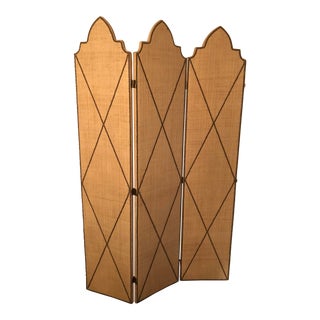 Tan Grasscloth Four Panel Screen For Sale