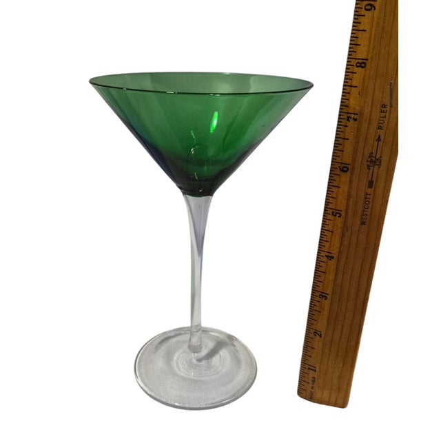 Glass Late 20th Century Elegant Festive Multi Color Jewel Tone Set of Four Martini Cocktail Glasses For Sale - Image 7 of 8